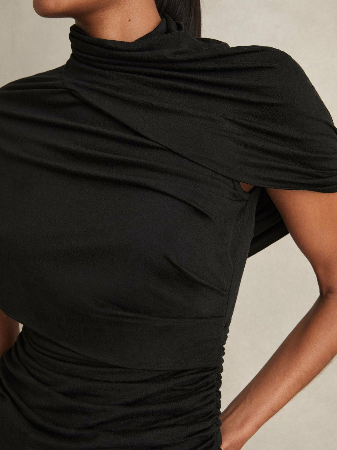 Stretch Lyocell Draped Top in Black Women | Reiss