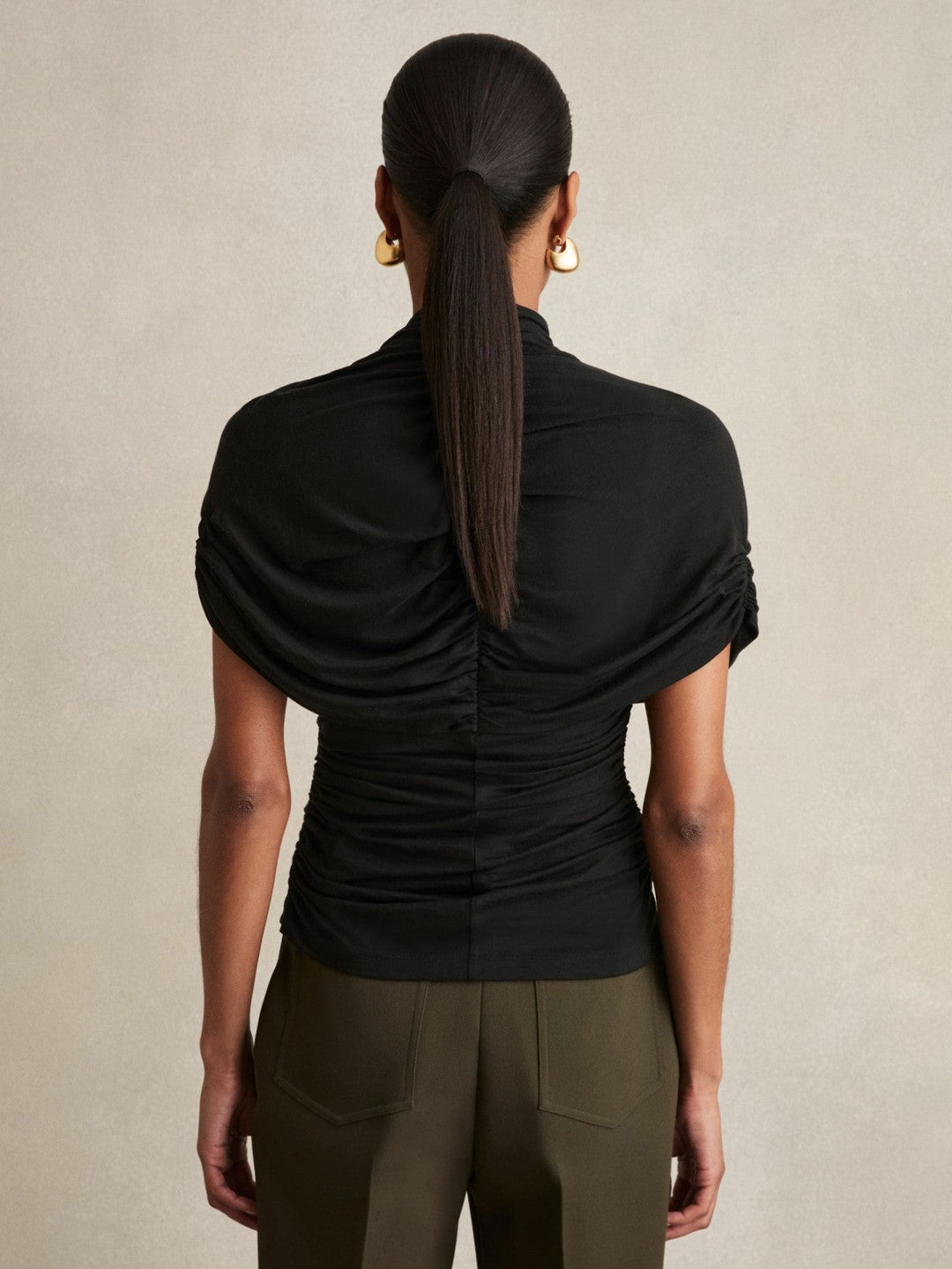 Stretch Lyocell Draped Top in Black Women | Reiss