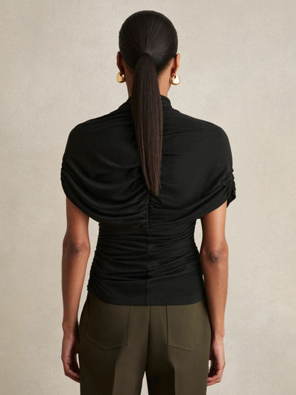 Stretch Lyocell Draped Top in Black Women | Reiss