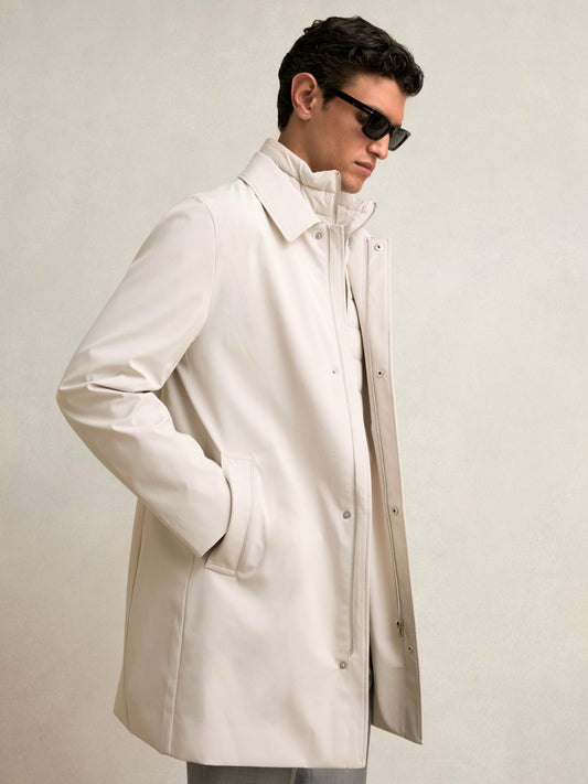 Hybrid Removable Funnel Neck Overcoat in Light Stone Men | Reiss
