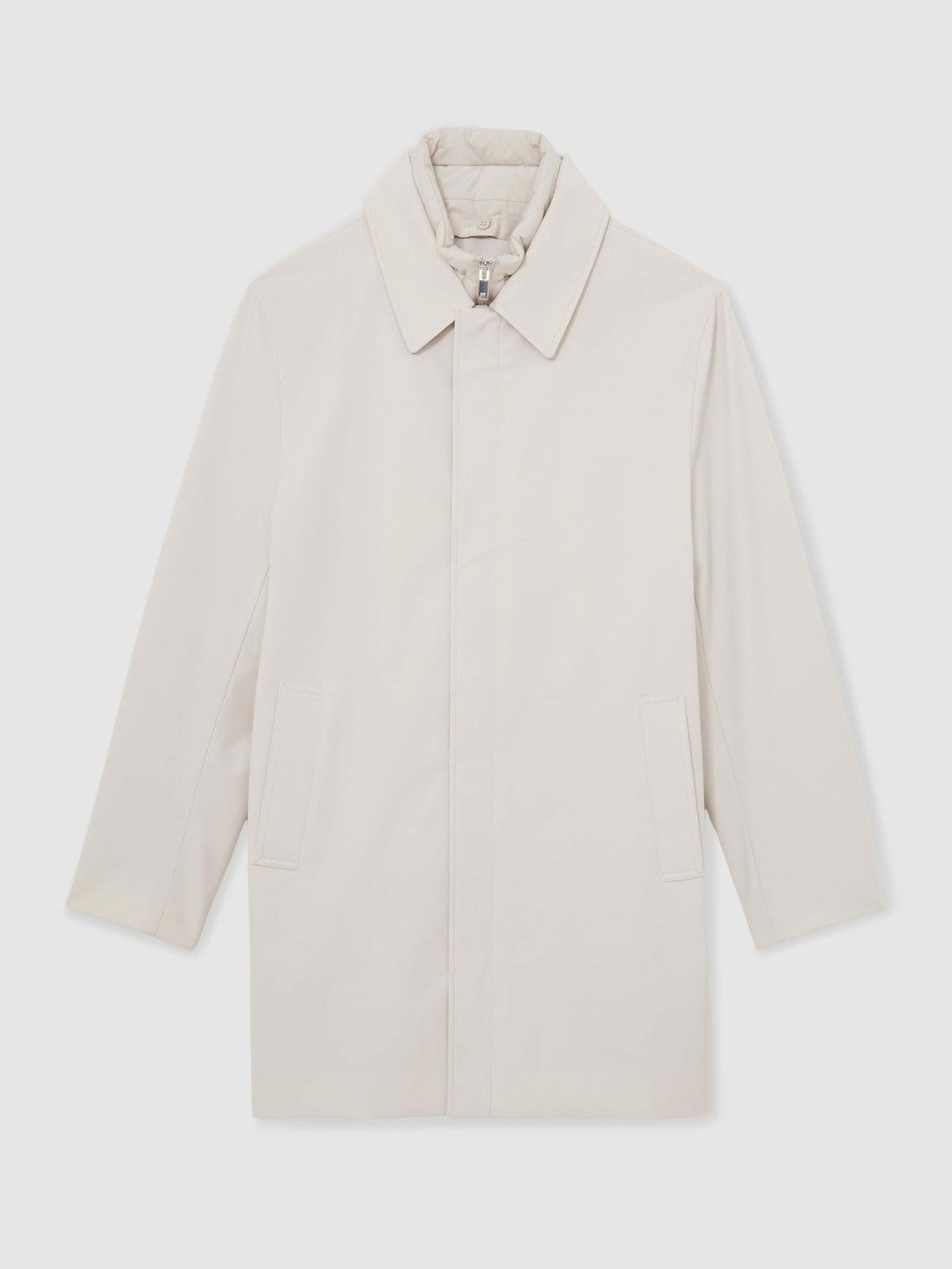 Hybrid Removable Funnel Neck Overcoat in Light Stone Men | Reiss