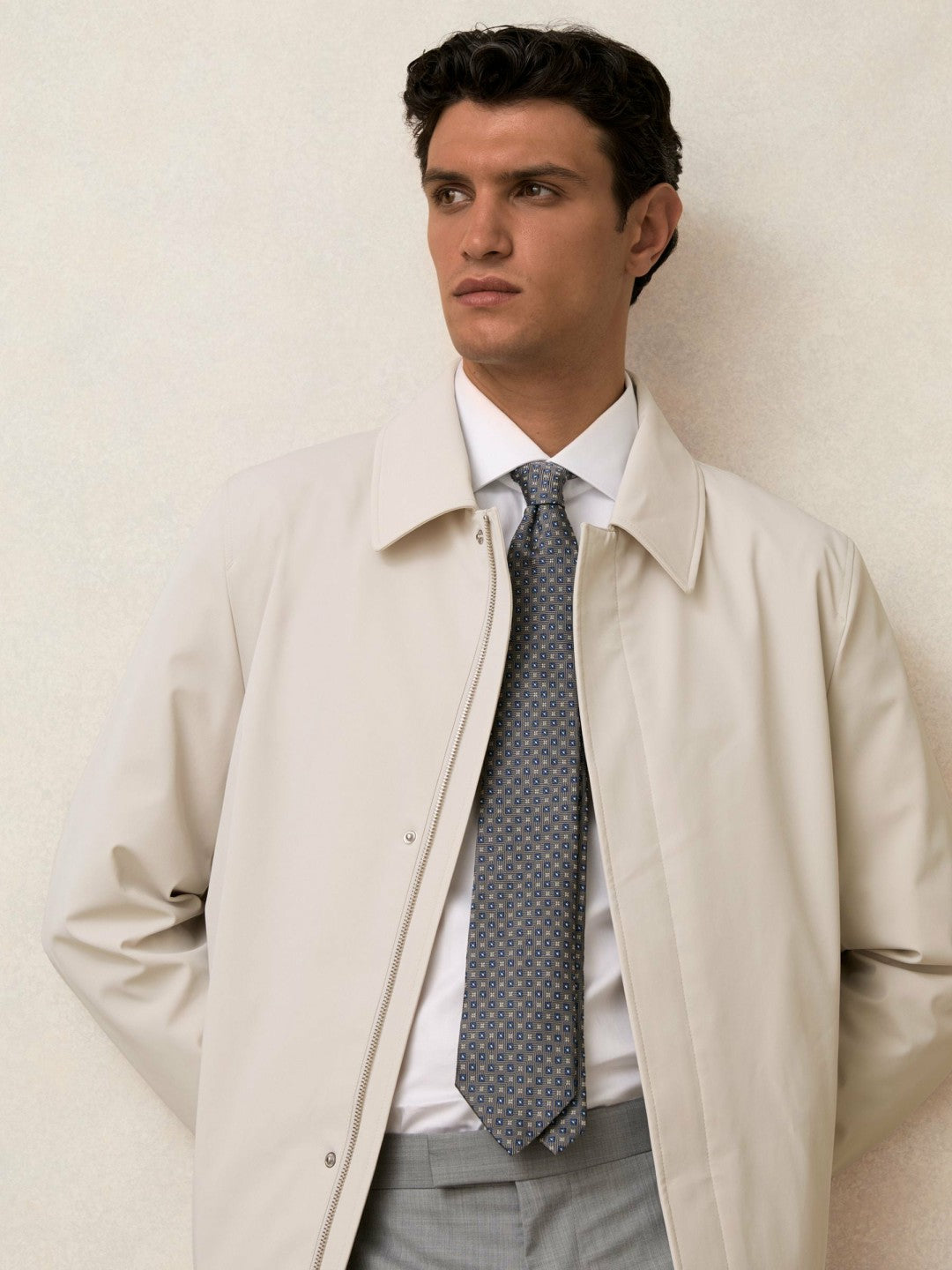 Hybrid Removable Funnel Neck Overcoat in Light Stone Men | Reiss