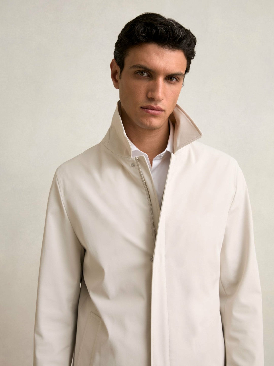 Hybrid Removable Funnel Neck Overcoat in Light Stone Men | Reiss