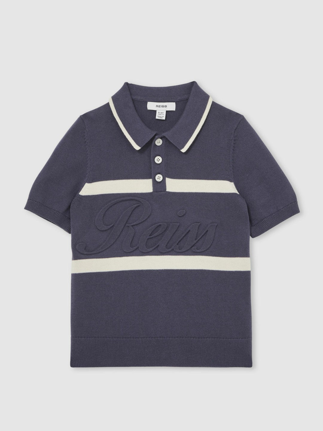 9-13 yrs Cotton Logo-Embossed Knit Polo Shirt in Indigo Blue/White Children & Baby | Reiss