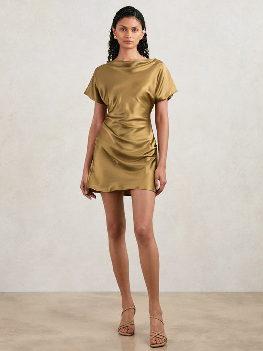 Acler Draped Satin Mini Dress in Gold Moss Women | Reiss