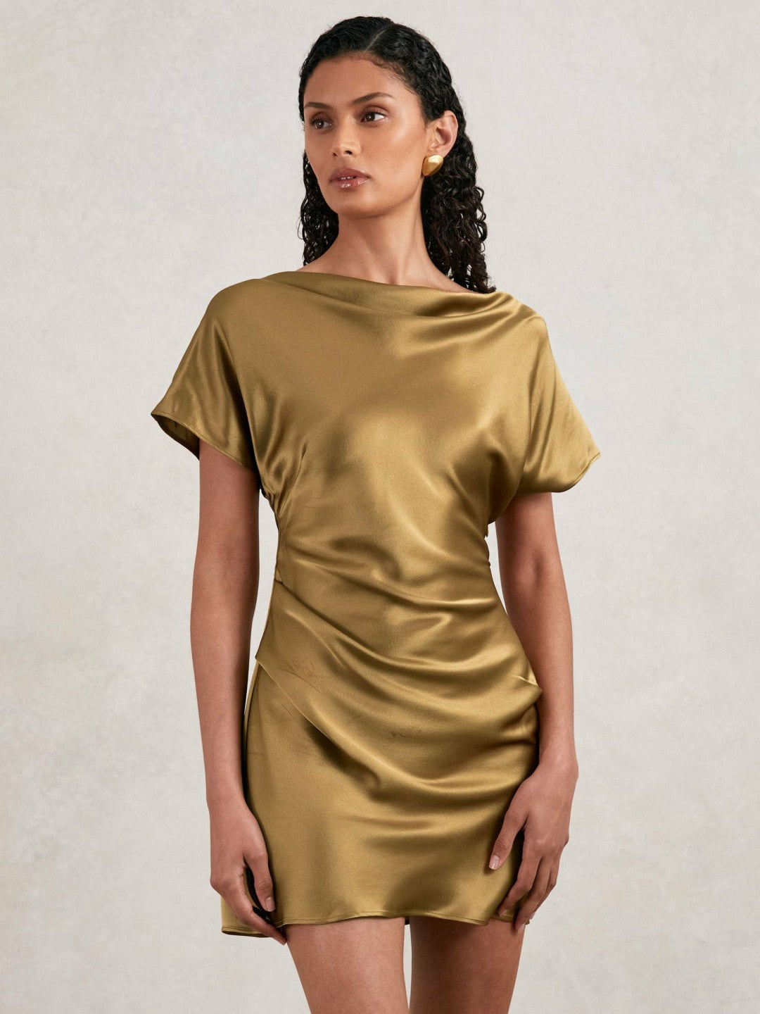 Acler Draped Satin Mini Dress in Gold Moss Women | Reiss