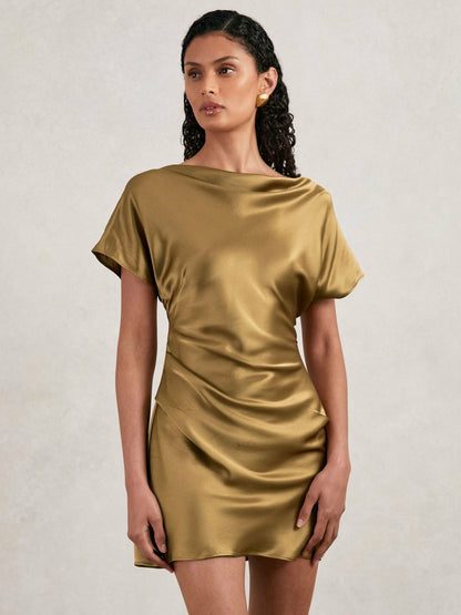 Acler Draped Satin Mini Dress in Gold Moss Women | Reiss