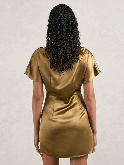 Acler Draped Satin Mini Dress in Gold Moss Women | Reiss