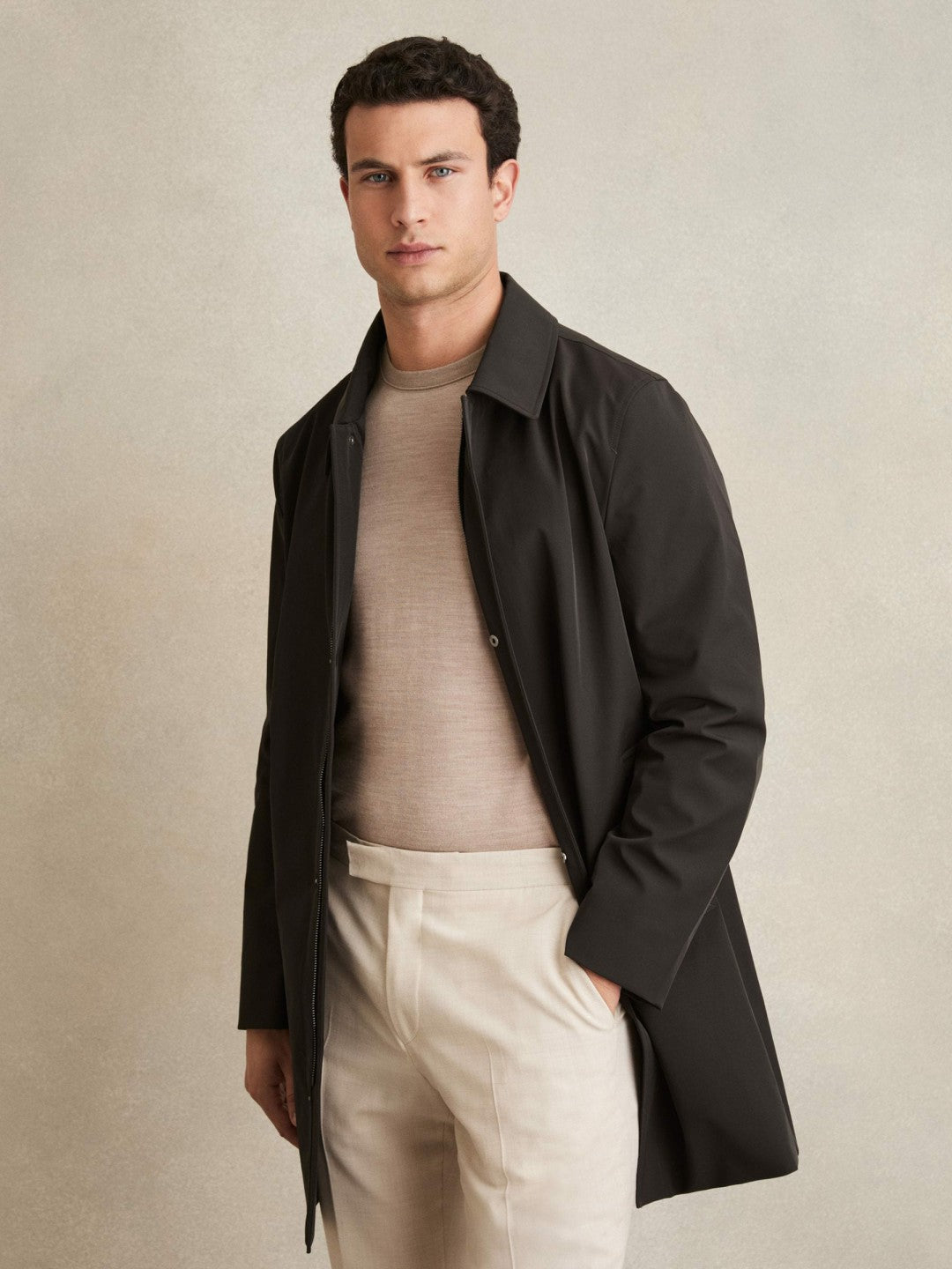 Hybrid Removable Funnel Neck Overcoat in Brown Men | Reiss