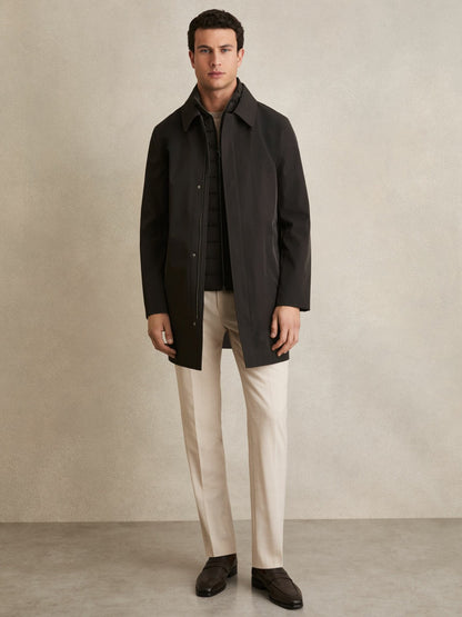 Hybrid Removable Funnel Neck Overcoat in Brown Men | Reiss