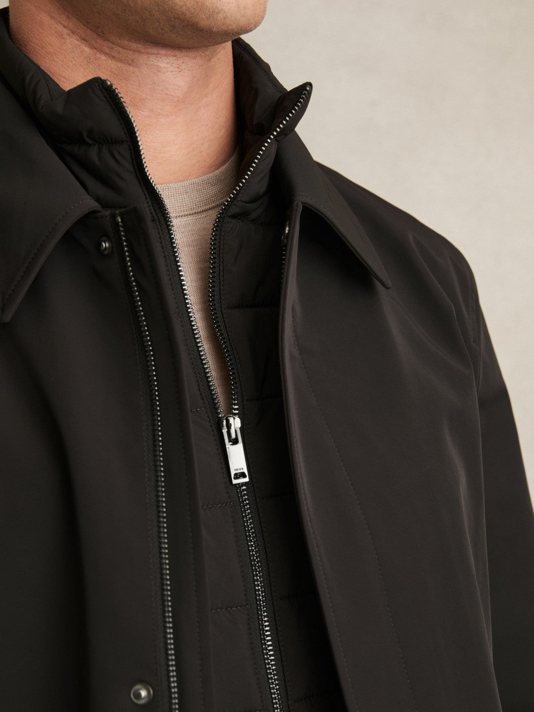 Hybrid Removable Funnel Neck Overcoat in Brown Men | Reiss