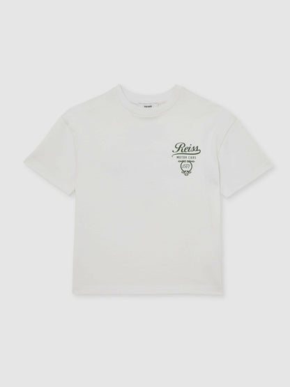 3-9 yrs Cotton Motor Cars-Print T-Shirt in White/Green Children & Baby | Reiss