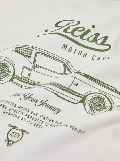 3-9 yrs Cotton Motor Cars-Print T-Shirt in White/Green Children & Baby | Reiss
