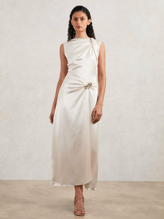 Acler Satin Draped Maxi Dress in Ivory Women | Reiss
