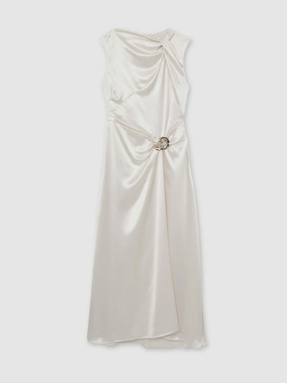 Acler Satin Draped Maxi Dress in Ivory Women | Reiss