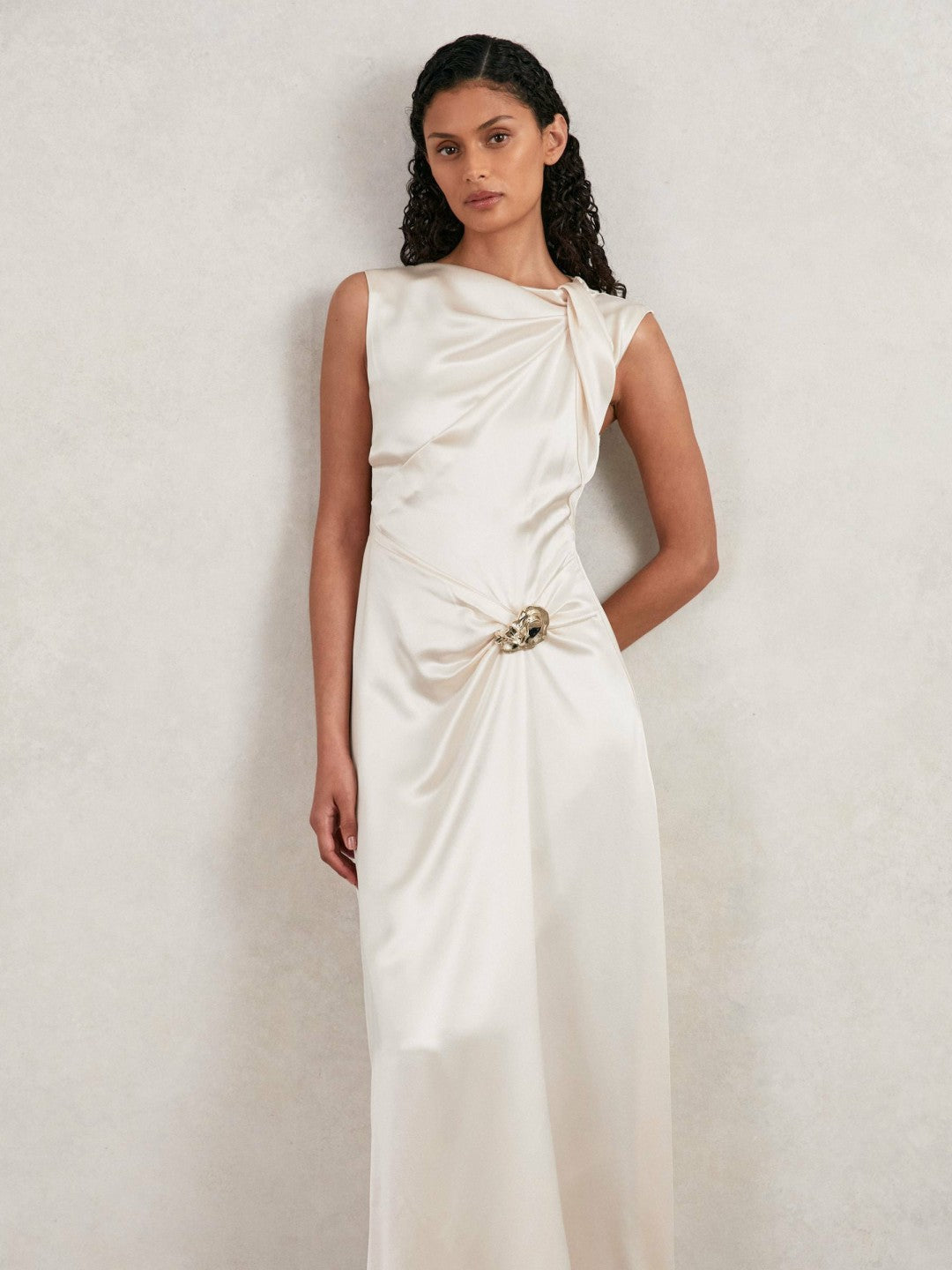 Acler Satin Draped Maxi Dress in Ivory Women | Reiss