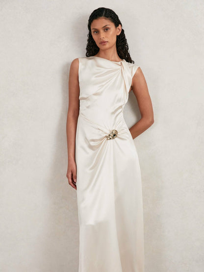 Acler Satin Draped Maxi Dress in Ivory Women | Reiss