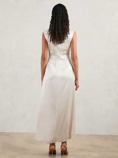 Acler Satin Draped Maxi Dress in Ivory Women | Reiss