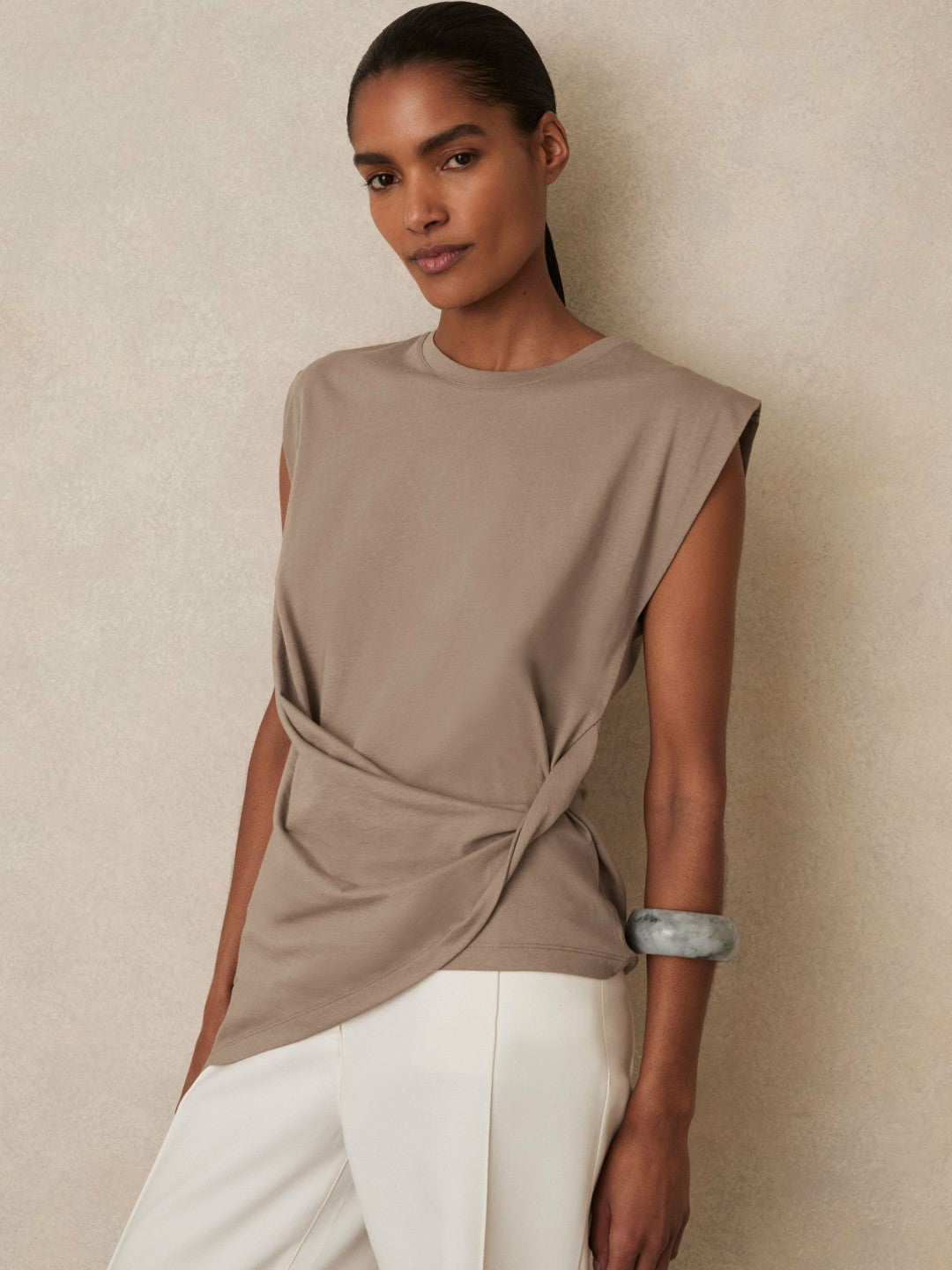 Cotton Drape T-Shirt in Taupe Neutral Women | Reiss