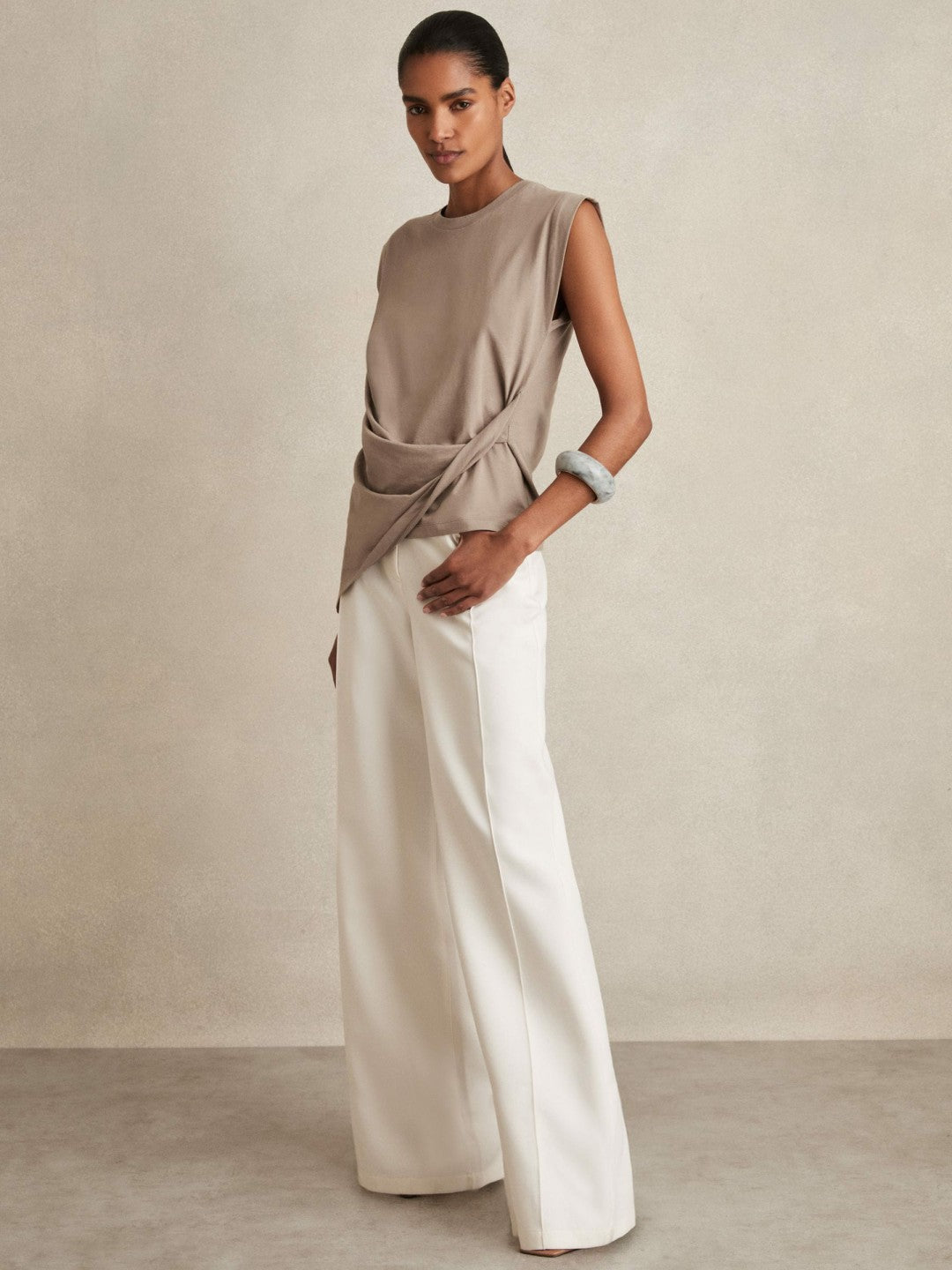 Cotton Drape T-Shirt in Taupe Neutral Women | Reiss