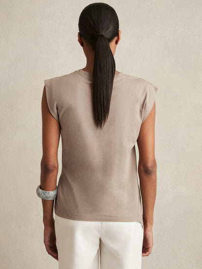 Cotton Drape T-Shirt in Taupe Neutral Women | Reiss