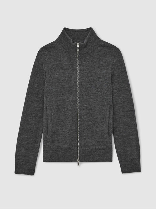 13-14 yrs Merino Wool-Blend Zip-Through Cardigan in Derby Grey Melange Children & Baby | Reiss