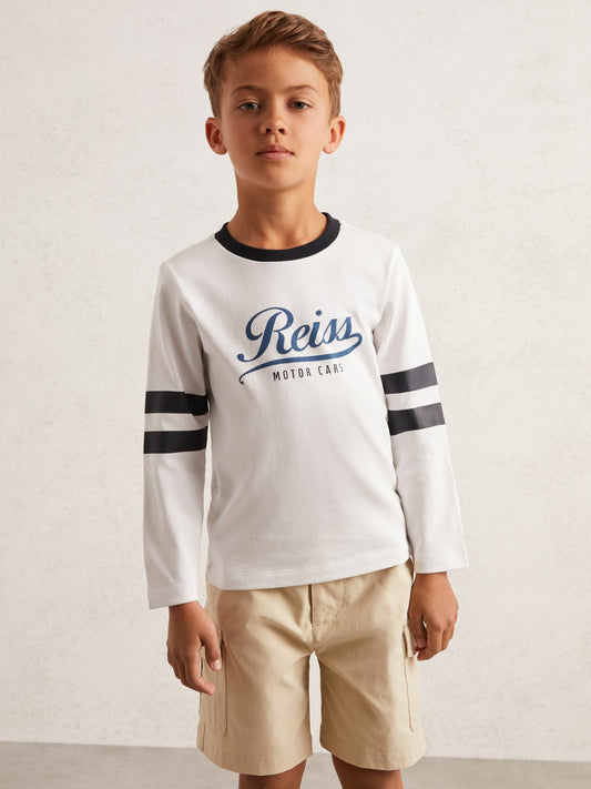 9-13 yrs Cotton Motor Cars Logo T-Shirt in White/Blue Children & Baby | Reiss