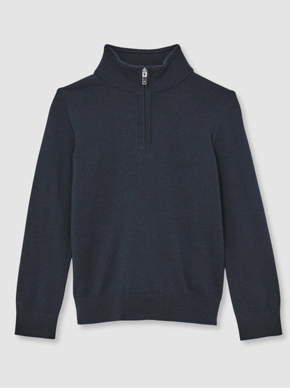 13-14 yrs Merino Wool Half-Zip Funnel Neck Jumper in Midnight Navy Children & Baby | Reiss