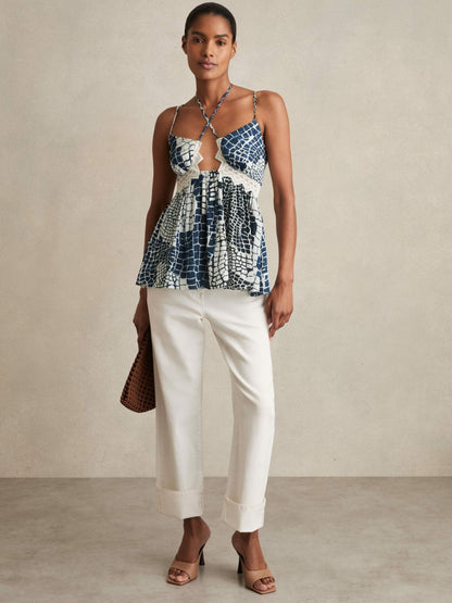 Animal Print Lace Trim Cami Top in Blue Women | Reiss