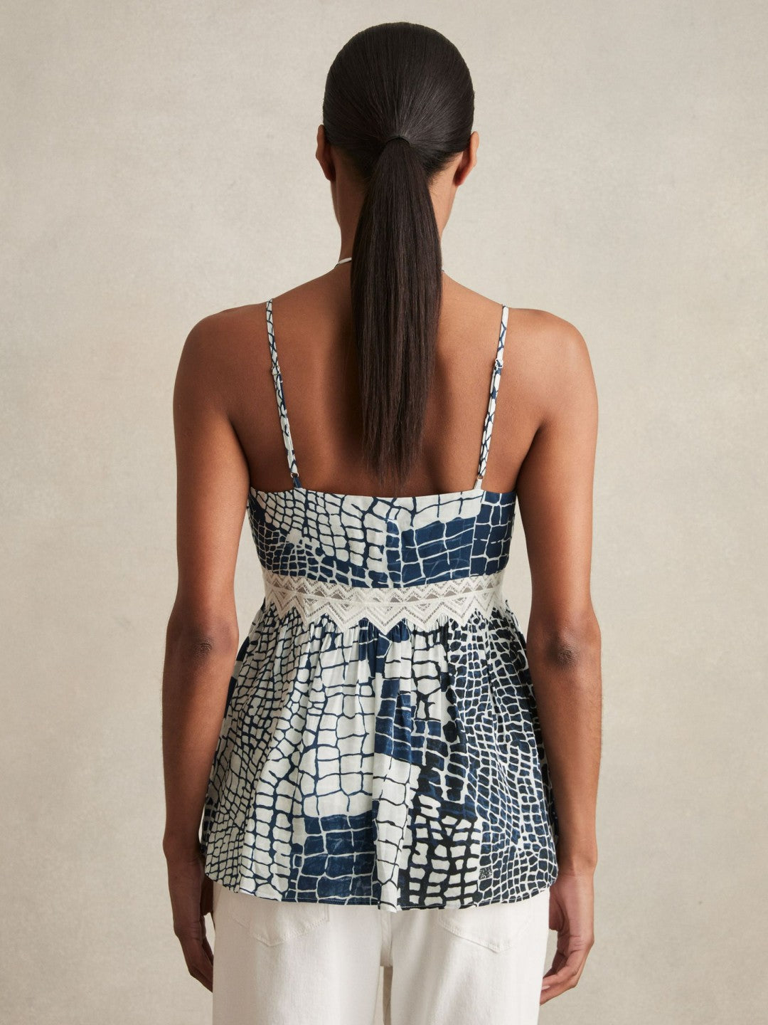 Animal Print Lace Trim Cami Top in Blue Women | Reiss