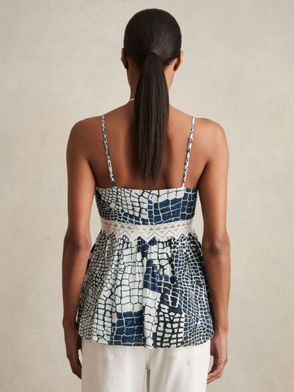 Animal Print Lace Trim Cami Top in Blue Women | Reiss