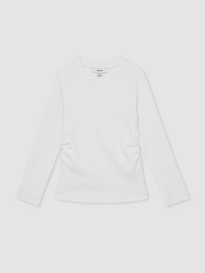 13-14 yrs Cotton Ruched Long-Sleeve T-Shirt with Stretch in Ivory Children & Baby | Reiss