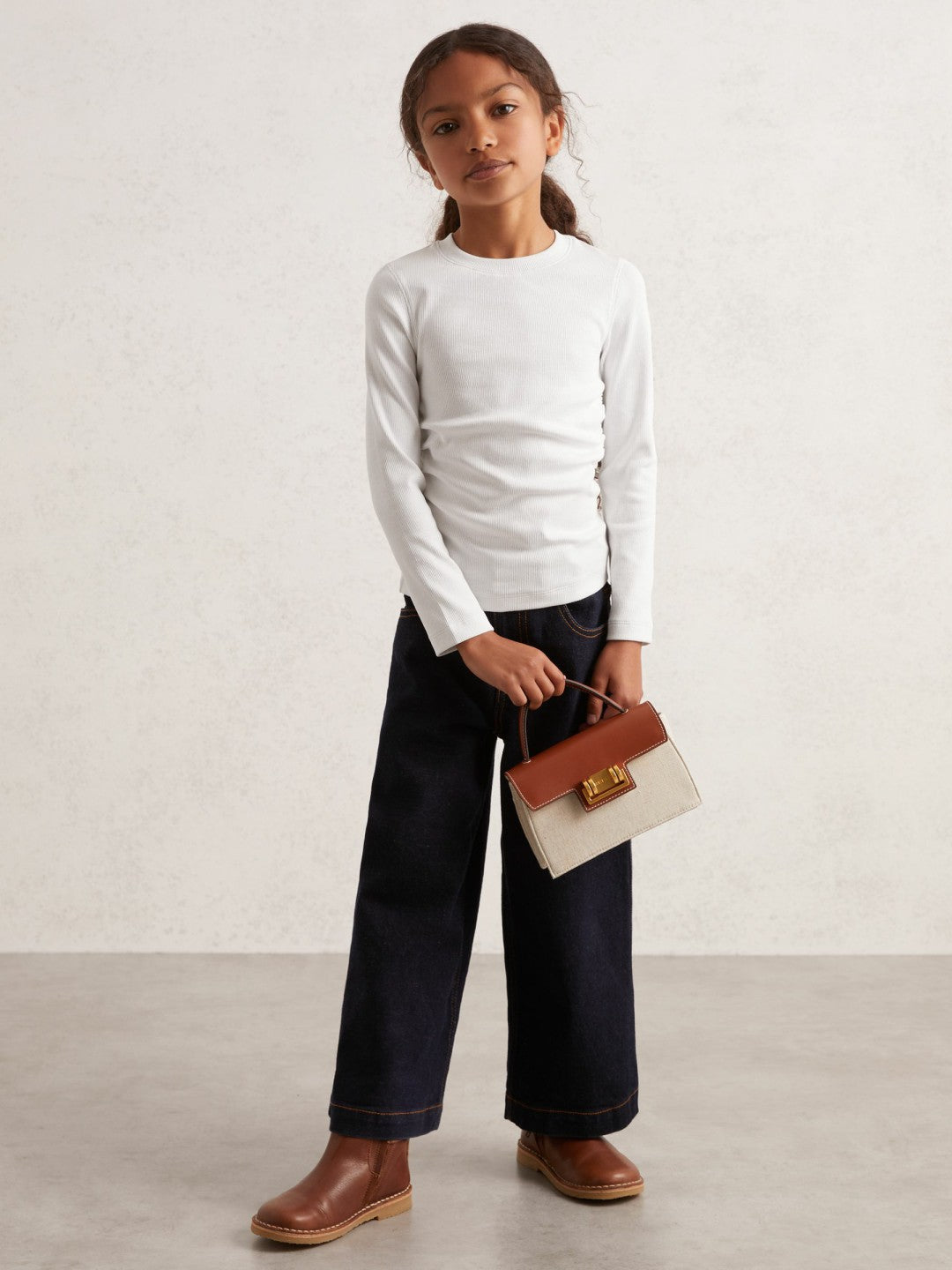 13-14 yrs Cotton Ruched Long-Sleeve T-Shirt with Stretch in Ivory Children & Baby | Reiss
