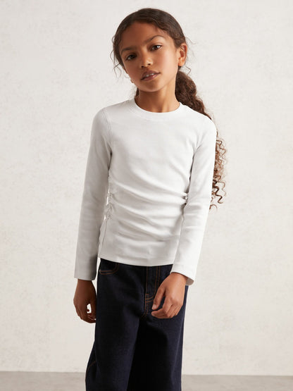 13-14 yrs Cotton Ruched Long-Sleeve T-Shirt with Stretch in Ivory Children & Baby | Reiss