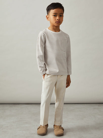 4-9 yrs Stretch-Cotton Stripe T-Shirt in Off White/Camel Children & Baby | Reiss