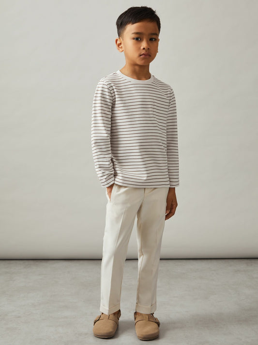 4-9 yrs Stretch-Cotton Stripe T-Shirt in Off White/Camel Children & Baby | Reiss