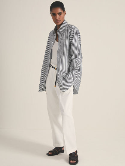 | Les 100 Ciels Stripe Shirt in White/Navy Women | Reiss