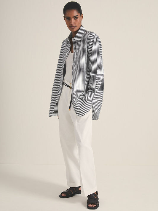 | Les 100 Ciels Stripe Shirt in White/Navy Women | Reiss