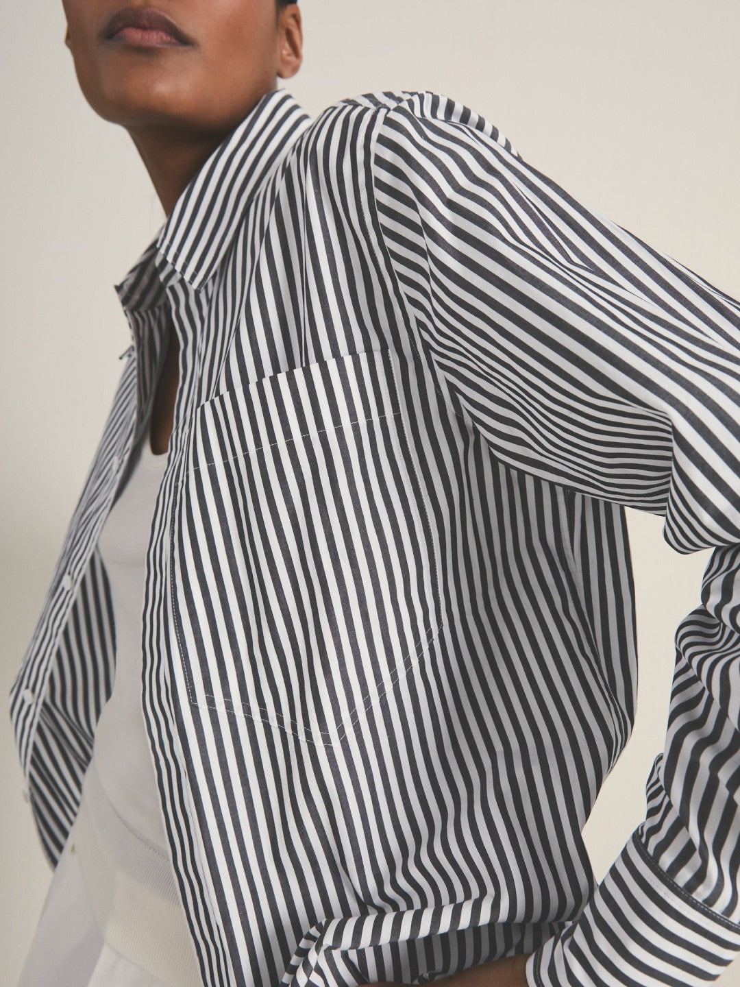 | Les 100 Ciels Stripe Shirt in White/Navy Women | Reiss
