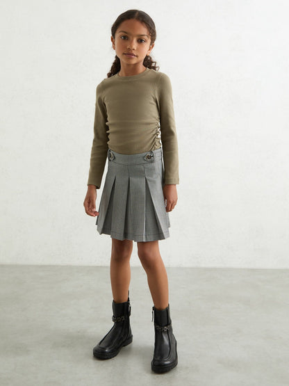 13-14 yrs Cotton Ruched Long-Sleeve T-Shirt with Stretch in Khaki Children & Baby | Reiss