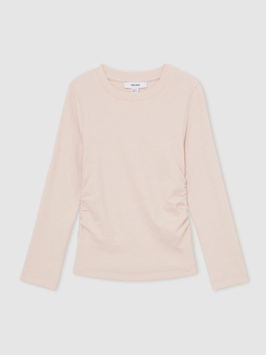 13-14 yrs Cotton Ruched Long-Sleeve T-Shirt with Stretch in Pale Pink Children & Baby | Reiss