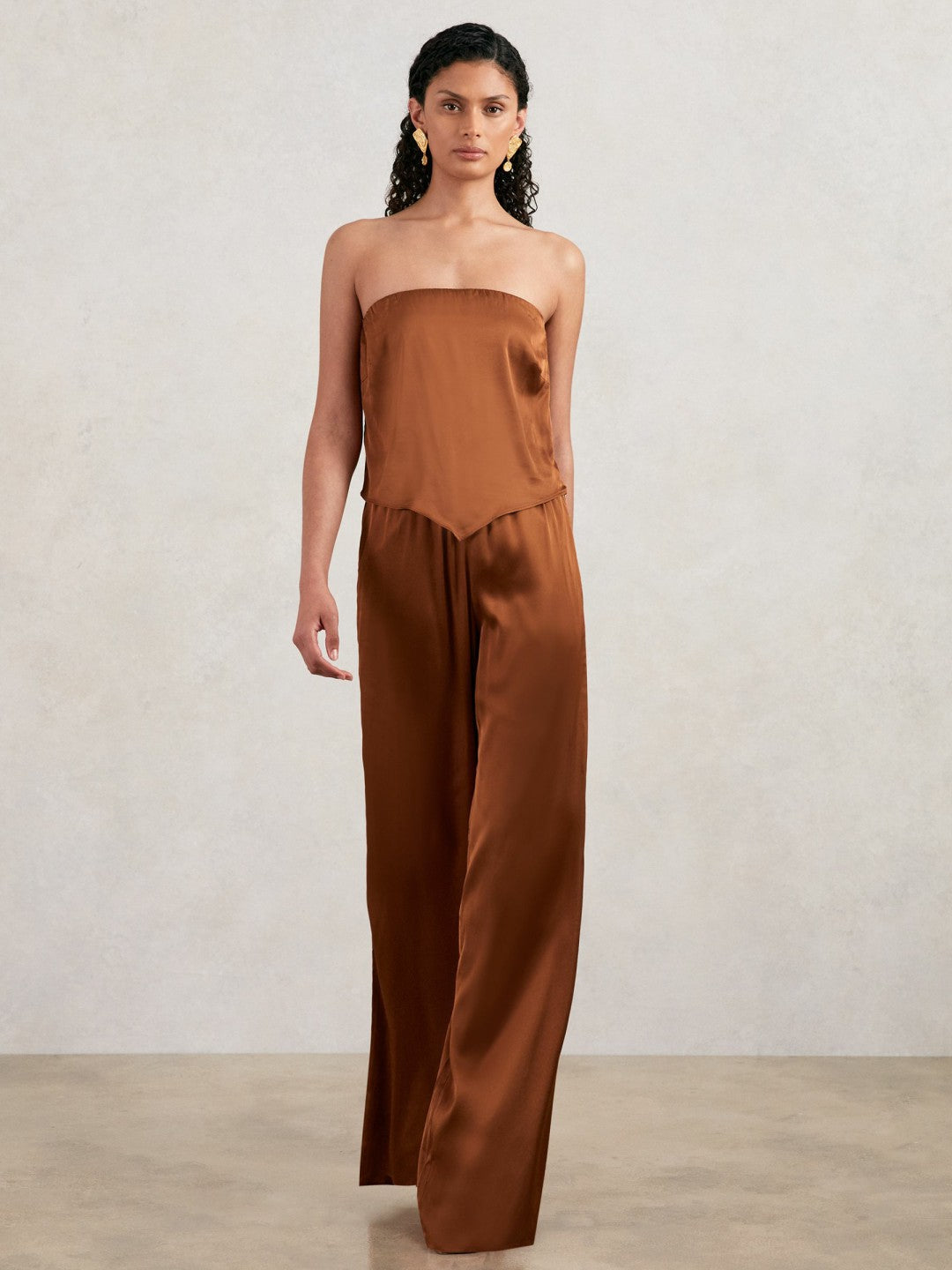 Good American Satin Wide-Leg Trousers in Copper Women | Reiss
