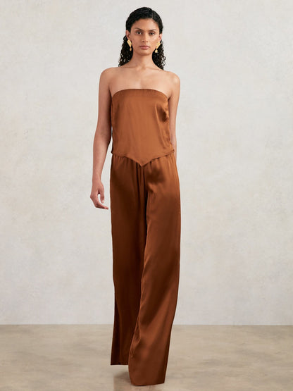 Good American Satin Wide-Leg Trousers in Copper Women | Reiss