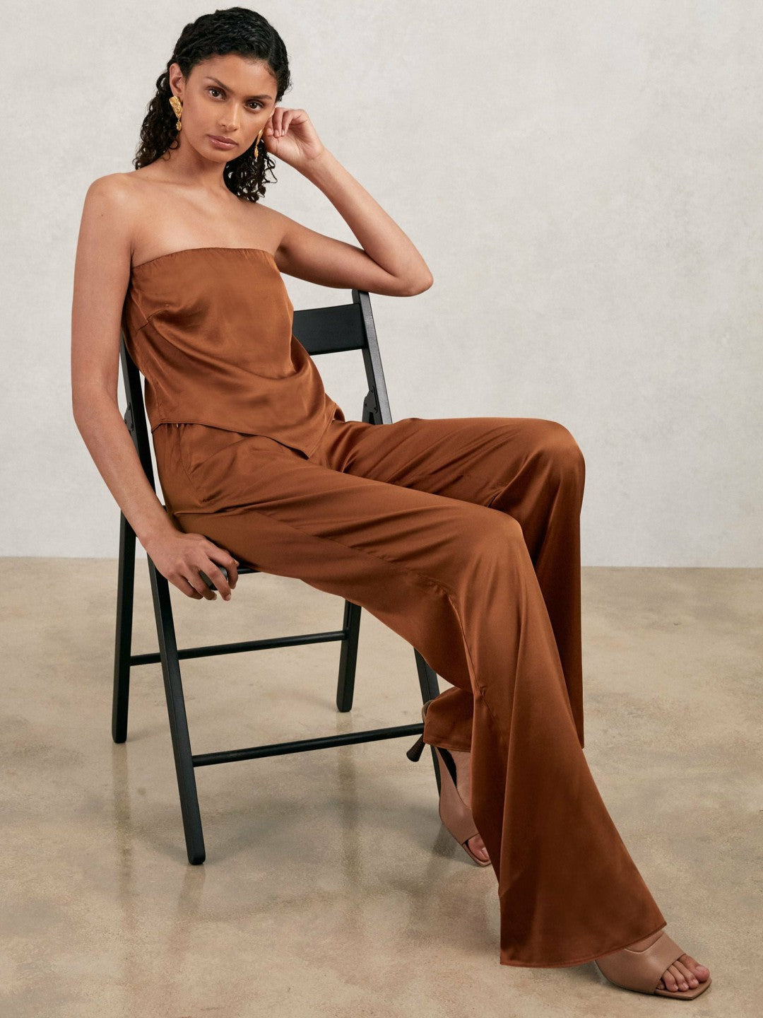Good American Satin Wide-Leg Trousers in Copper Women | Reiss