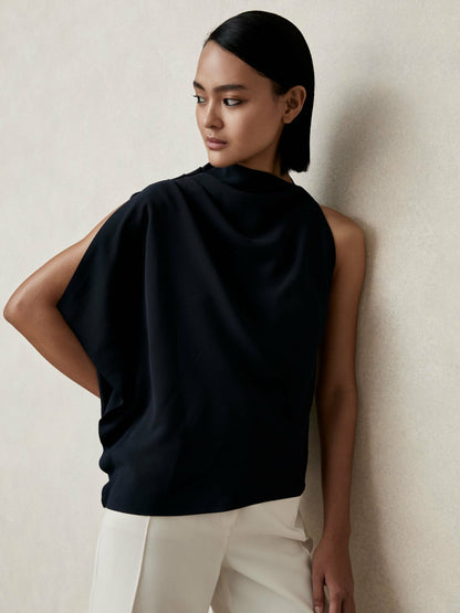 One-Shoulder Draped Top in Navy Women | Reiss