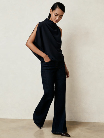 One-Shoulder Draped Top in Navy Women | Reiss