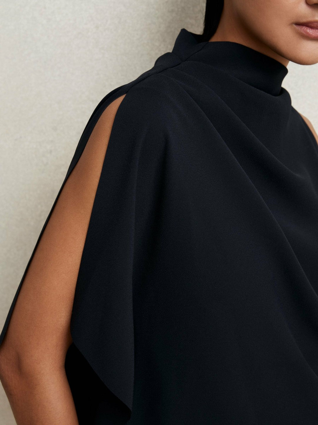 One-Shoulder Draped Top in Navy Women | Reiss