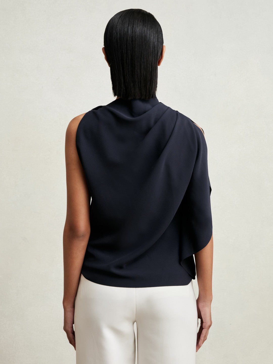 One-Shoulder Draped Top in Navy Women | Reiss