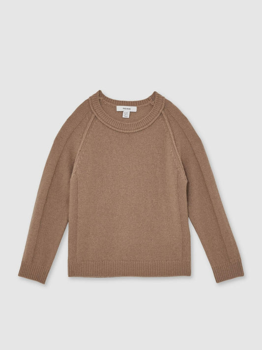13-14 yrs Wool-Cashmere Reverse-Seam Jumper in Camel Children & Baby | Reiss