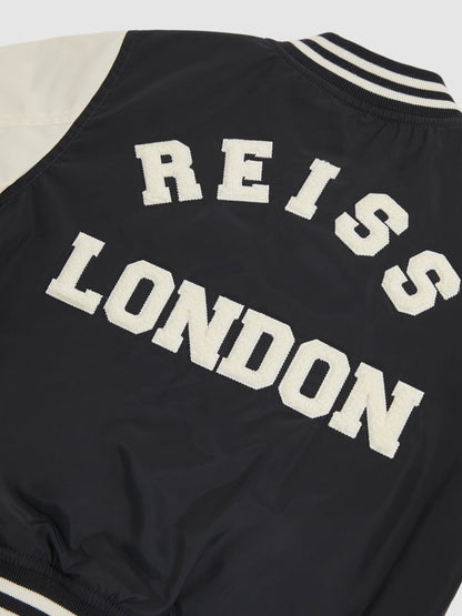 9-13 yrs Colour-Block Varsity Bomber Jacket in Navy/ Off White Children & Baby | Reiss